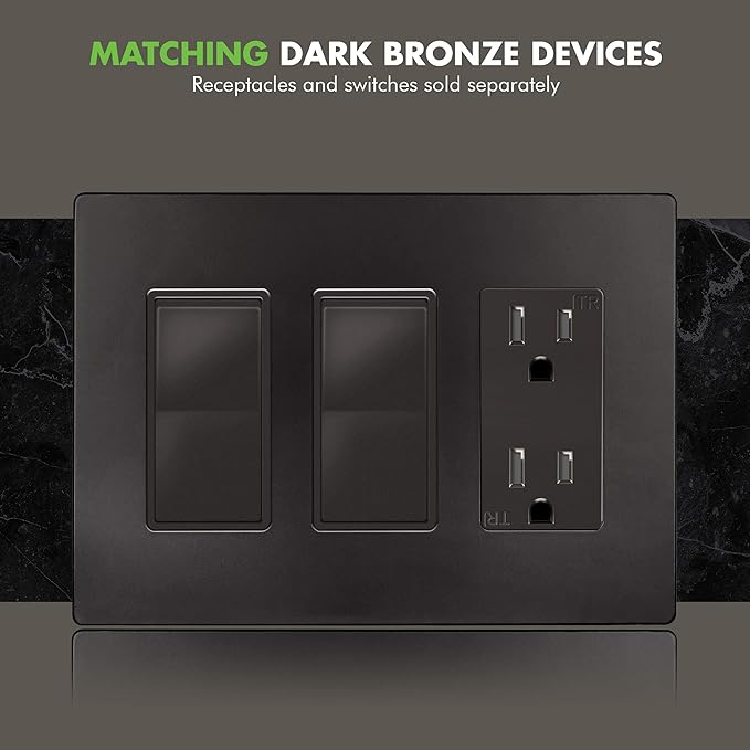 ENERLITES Elite Series Screwless Decorator Wall Plate Child Safe Outlet Cover, Size 3-Gang 4.68" H x 6.53" L, Unbreakable Polycarbonate Thermoplastic, SI8833-DB, Glossy, Dark Bronze