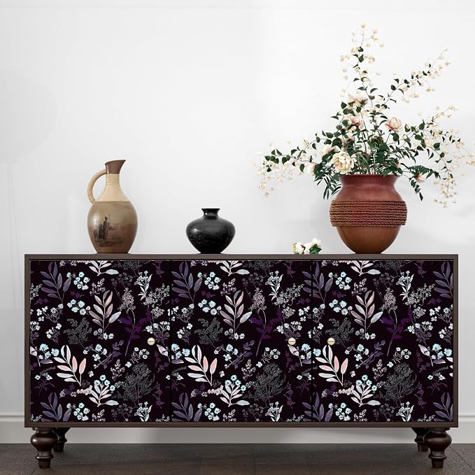 Laatse Vintage Purple Wallpaper Peel and Stick Dark Pink Floral Wallpaper 17.5'' x 393'' Purple Leaf Contact Paper Vinyl Waterproof Self Adhesive Boho Botanical Wall Paper for Bedroom Cabinet Décor