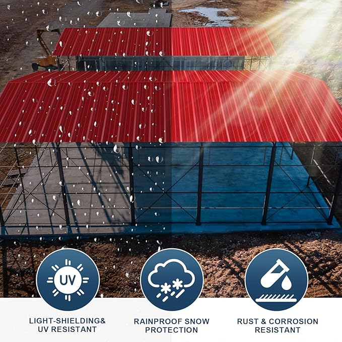 12 Pack PPGI Metal Roofing Panels, 72" x 36", 28 Gauge, 216 Sq. Ft. Coverage, Prepainted Galvanized Steel Sheets for Residential, Commercial, Pergolas, Gazebos, Fencing, and Patio Roofs（Red）