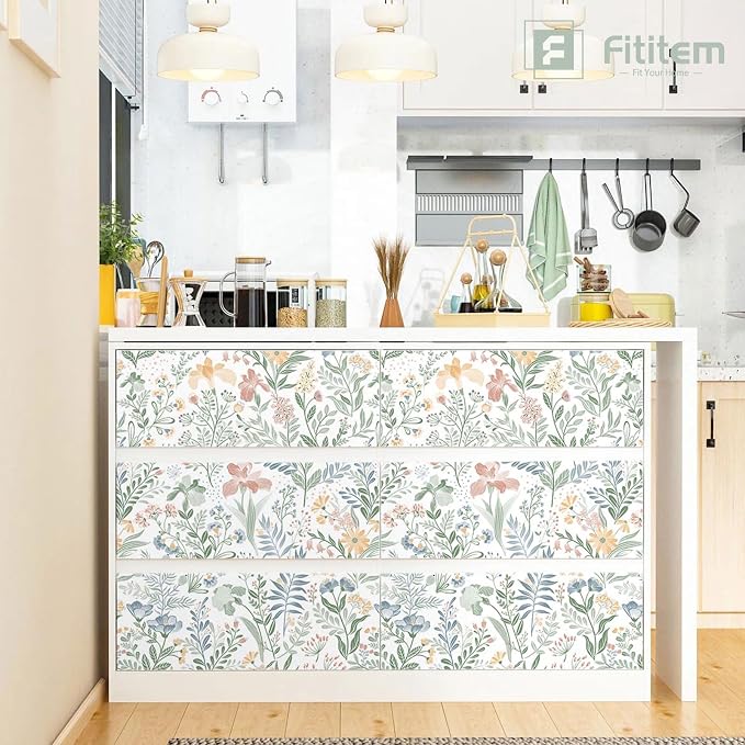 Fititem Floral Peel and Stick Wallpaper Boho Nature Wall Paper 17.3”×393” | Self Adhesive Floral Contact Paper Cabinet Flower Modern Wildflower Wallpaper Removable Waterproof Wallpaper Bathroom Bedroom