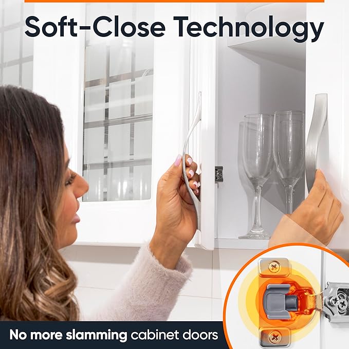 Decobasics 40 Pack Soft Close Cabinet Hinges – 7/16" Overlay for Kitchen Cabinet Doors, Face Frame Concealed Hidden Hinges – Stainless Steel, Self-Closing with 3-Way Adjustment & Slow Close Damper