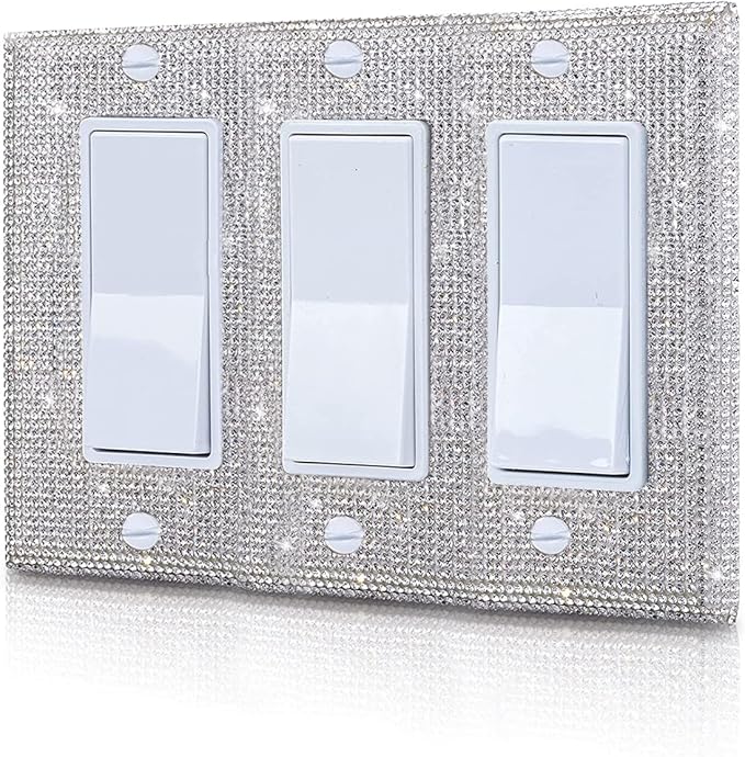 Silver Shiny Silver Rhinestones Wall Plates Light Switch Cover Plate Decorative 3 Gang Wall Plate Single Toggle For Outlet Covers Wall Plate