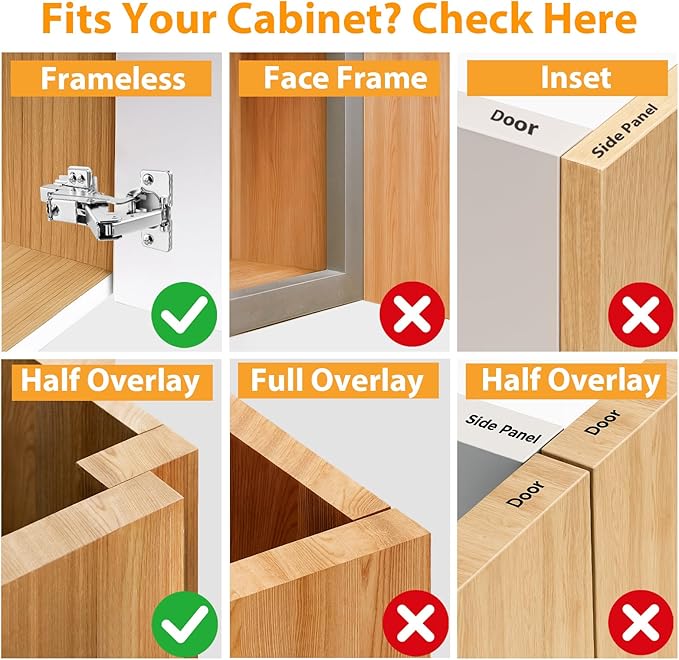 TamBee 1/2 Inch Overlay 165 Degree Cabinet Door Hinges 48mm Frameless Soft Close Hinges for Kitchen Corner Adjustable Lazy Susan for Cabinet,2 Pcs/1 Pair (Half Overlay)