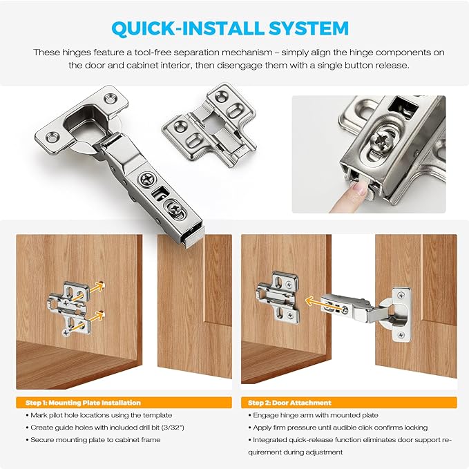 HOME EDIT 10 Pairs 20 Pack European Half Overlay Soft Close Cabinet Hinges Concealed Kitchen Cabinet Hinges Heavy-Duty Frameless Adjustable for Cupboard Hardware