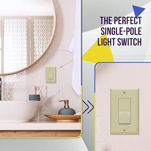 ENERLITES Decorator On/Off Paddle Switch with Wall Plates, Single Pole, 3 Wire, Grounding Screw, Residential Grade, 15A 120V/277V, UL Listed, 91150-IWP-10PCS, Ivory (10 Pack)