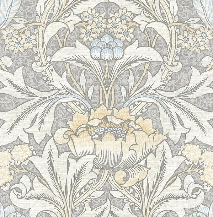 NextWall Acanthus Floral Peel and Stick Wallpaper (Daydream Grey & Pearl Blue)