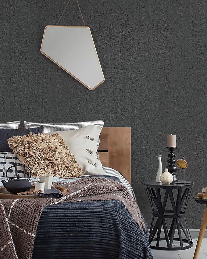 Heroad Grey Peel and Stick Wallpaper Modern Contact Paper Dark Grey and Black Wall Paper Renter Friendly Removable Vinyl Self-Adhesive Waterproof for Bathroom Bedroom Cabinet and Drawer 15.7" x 393"