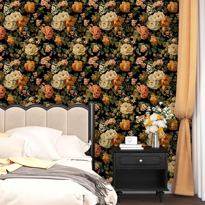 Fvlow Vintage Peony Floral Peel and Stick Wallpaper 17.4" x 788" | Renter Friendly, Removable & Waterproof, Vinyl Easy Install for Bedrooms, Bathrooms, Kitchens, Cabinets and Home Decor