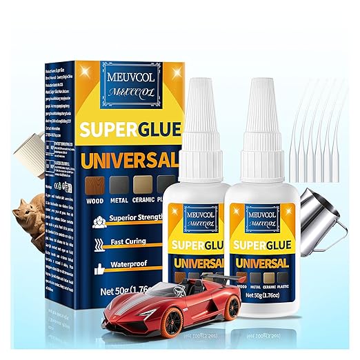 Meuvcol Super Glue All Purpose 100g - Instant & Waterproof Superglue for Plastic, Ceramic, Wood, Shoe, Glass, Leather, Rubber, Shoe Ca Glue - Strong & Clear Liquid Cyanoacrylate Adhesive, 6 Nozzles