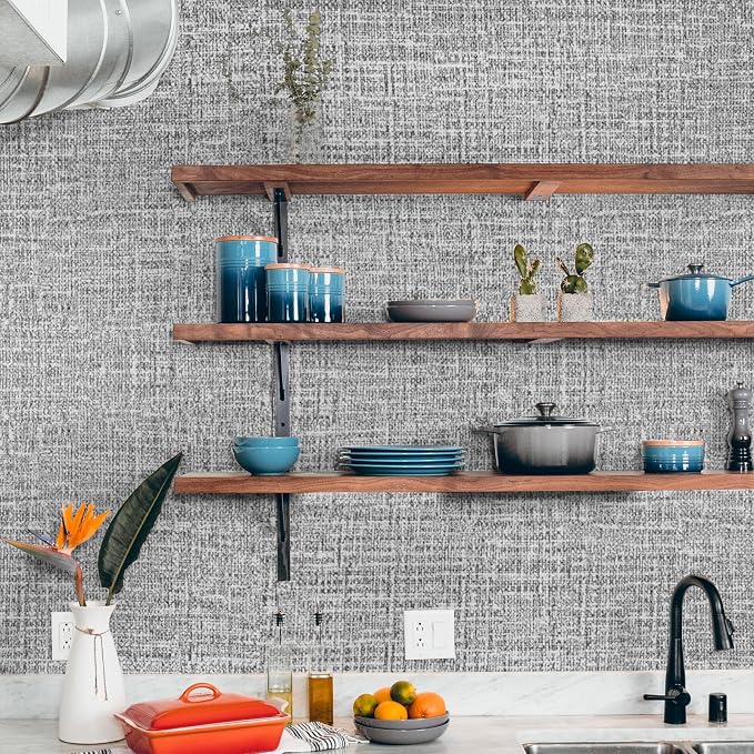 WADILE Grasscloth Peel and Stick Wallpaper 15.7in x 196.8in, Textured Contact Paper for Cabinets, Faux Linen Wall Paper Pull and Stick, Fabric Vinyl Wallpaper Self Adhesive Dark Gray | Textured contact paper, Faux linen, Vinyl material, Cabinets, Self ...