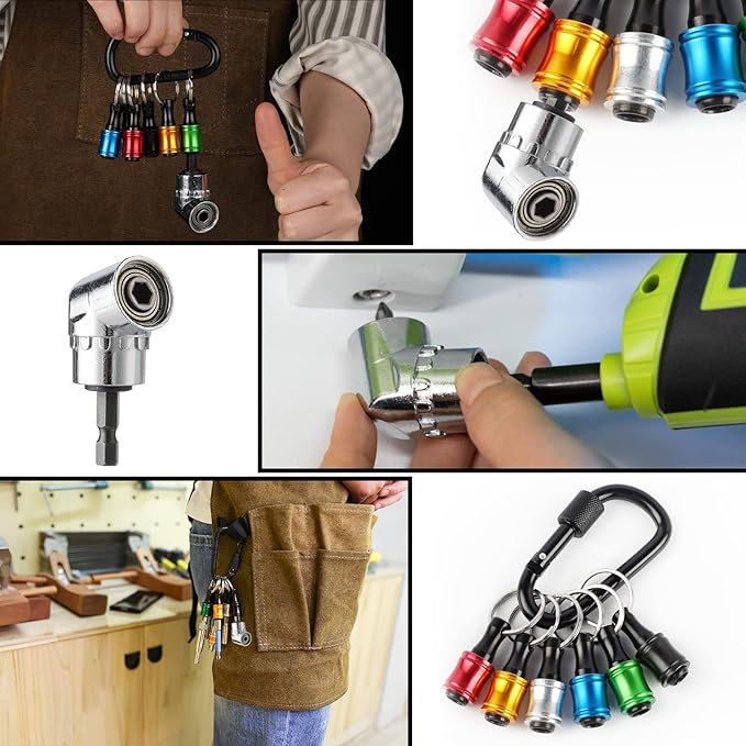 Katerk Bit Holder Key Chain Cool Gadgets, Gifts Drill Bit Holder, 1/4 Hex Bit Holder for Impact Driver, w/Cool Stuff Right Angle Drill Attachment for Household Workplace Industry