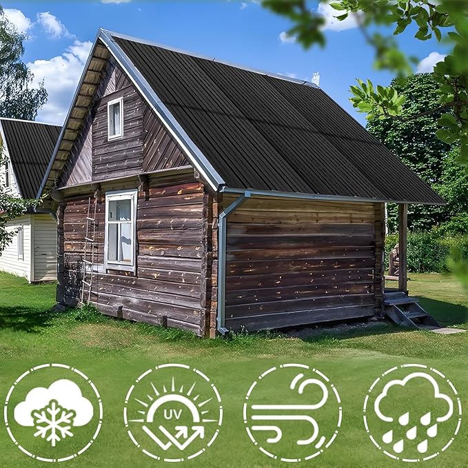 Metal Roofing Panels - 10 Pcs Waterproof Heavy Duty Metal Roof Panels Corrugated Metal Siding for Roofs Carports Tool Sheds Patio Porch Pergola, Easy to Install Black, 42.5x17.7in