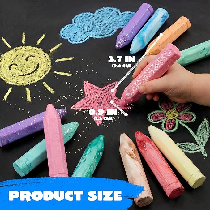 JOYIN 18 PCS Washable Sidewalk Chalk, 3 Packs Total, 3 Styles (Tie-Dye, Glitter & Neon), Outdoor Chalks for Painting, Drawing, Easter Basket Stuffers