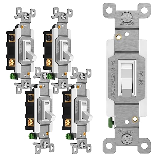ENERLITES 4-Way Toggle Light Switch, Four Way, Side Wiring, Copper Wire Only, Grounding Screw, Residential Grade, 15A 125VAC 60Hz, UL Listed, 84150-W-5PCS, White 5 Pack