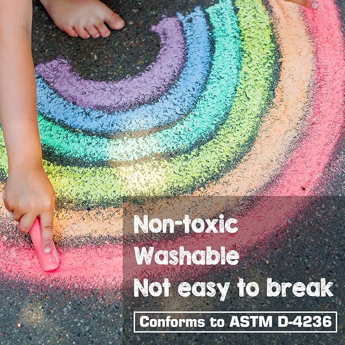 162 Pack 18 Colors Washable Sidewalk Chalk Set, Non-Toxic Jumbo Chalk for Outdoor Art Play, Paint on Playground, School Classroom Chalkboard, Office Blackboard, Outside Toys Gift For Kid and Adult