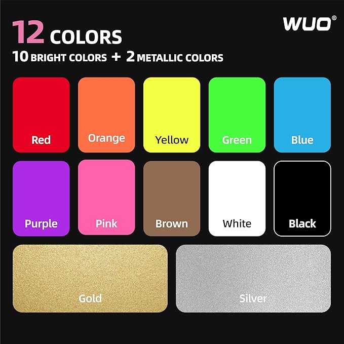 WUO 12 Colors Liquid Chalk Markers, 15mm Jumbo 3-in-1 Nib Window Chalk Markers, Washable Chalkboard Markers for Glass, Windows, Blackboards, Mirrors, Bistro Signage, and DIY Art Crafts