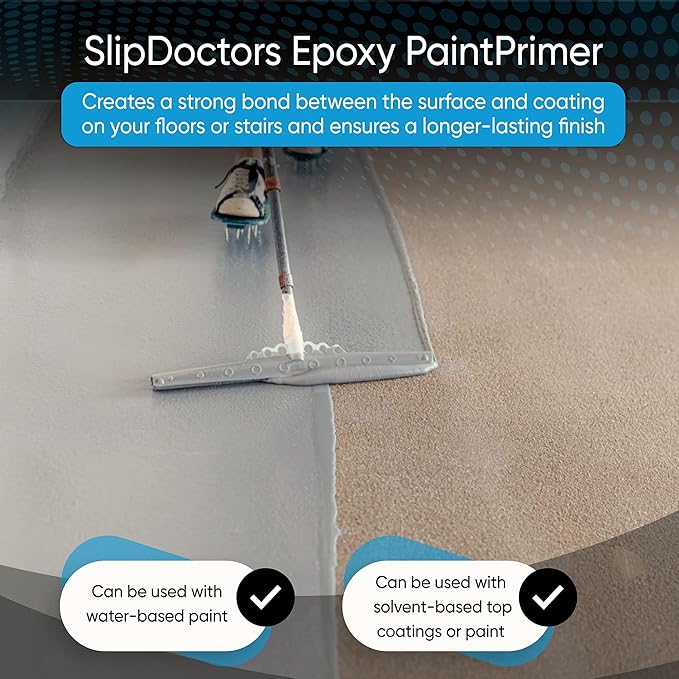 Slip Doctors Epoxy Paint Primer (Gallon) for Wood, Metal and Concrete – Ideal for Exterior and Interior Floors and Stairs – Fast Drying & Corrosion Resistant