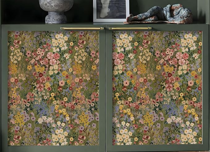 Floral Wallpaper Peel and Stick Boho Wall Paper Removable Waterproof Green Petal Pattern Contact Paper for Bedroom, Bathroom, Home Wall 17.3" x 118"