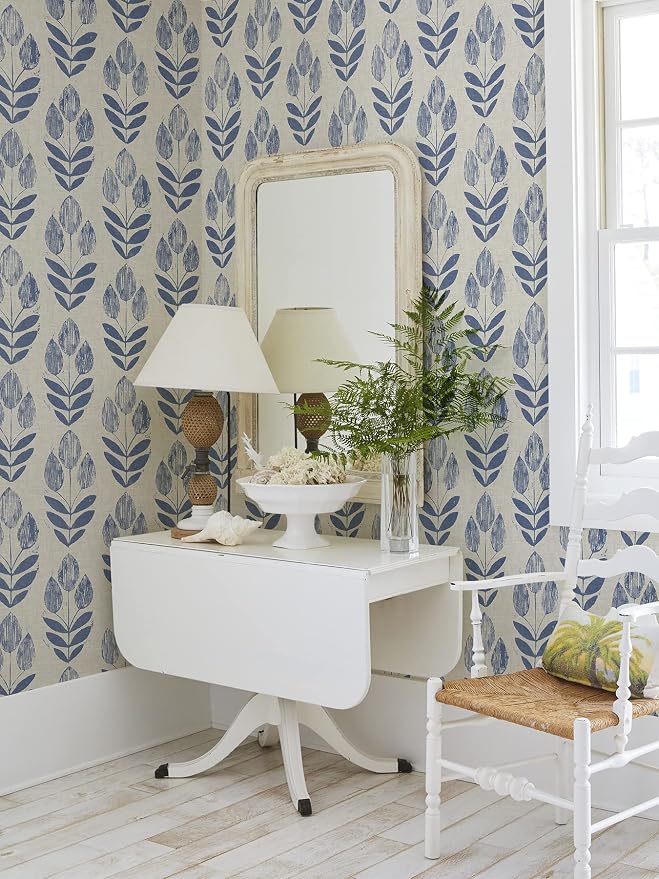 NuWallpaper Blue Folk Tulip Peel & Stick Wallpaper
