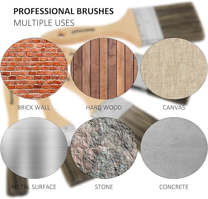 Double Thick Chip Paint Brush, Wood Stain Brushes for Painting Walls and Fence Staining, Wooden Handle Masonry Paintbrush for Varnish, Paste, Gesso and Limewash (3 inch)