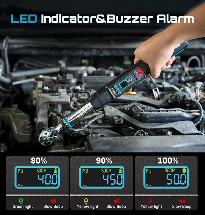 Seesii 3/8" Digital Torque Wrench, 0-162 ft-lb/0-220 N·m, ±2% Accuracy | Buzzer & LED Alert, Peak & Track Mode, Dual Direction Ratchet, 5 Units of Measure, for Bike, Motorcycle, Automotive Repair