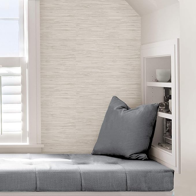 NuWallpaper by WallPops Cream Vinyl Grassweave Peel & Stick Wallpaper, NUS2875