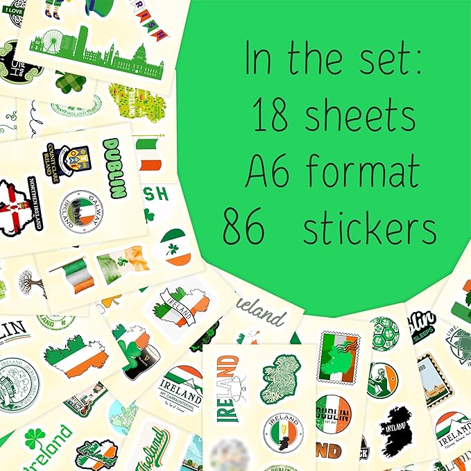 BulbaCraft Ireland Stickers, Irish Stickers for Water Bottle and Laptop - Ireland Party Supplies & Decorations, Waterproof Vinyl Decals, Gifts for Women & Men