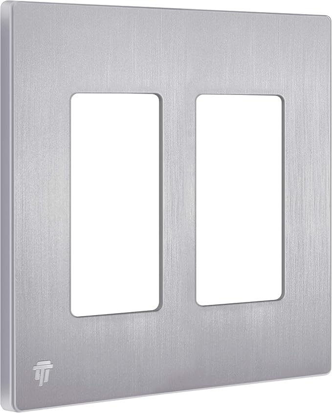 ENERLITES Elite Series Screwless Decorator Wall Plate Child Safe Outlet Cover, Gloss Finish, Size 2-Gang 4.68" H x 4.73" L, Unbreakable Polycarbonate Thermoplastic, SI8832-BSV, Brushed Silver