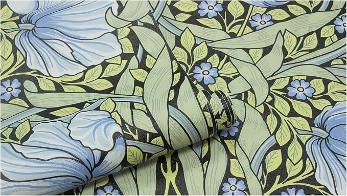 HAOKHOME Vintage Wallpaper Peel and Stick Floral Vine Green/Blue/Black Wall Murals Home Kitchen Bedroom Decor by William Morris 17.3in x 9.8ft