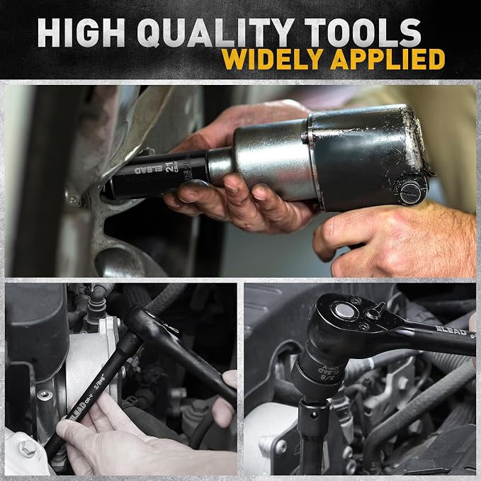 3/8" Drive Impact Socket Set - 50-Piece SAE (5/16" to 3/4") & Metric (8-22mm) Socket Wrench Set, 6-Point CR-V Steel Deep & Shallow Sockets with Ratchet Handle, Universal Joint, Extension Bar, Adapter