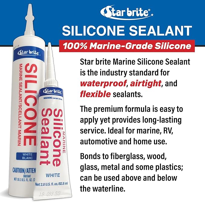 STAR BRITE Marine Silicone Sealant - Waterproof, Durable, UV Resistant, for Fiberglass, Metal, Wood, Glass, Ceramic & More