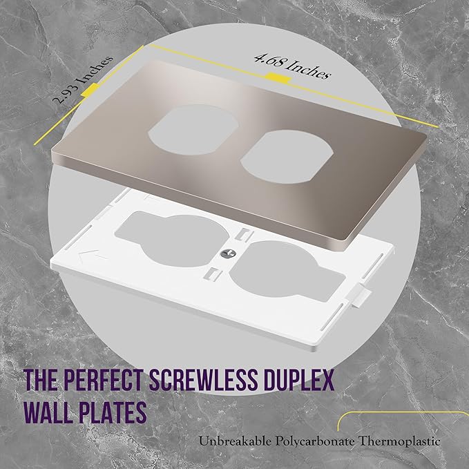 ENERLITES Screwless Duplex Wall Plate, Child Safe Receptacle Outlet Cover, Standard Size, 1-Gang 4.68" x 2.93", Unbreakable Polycarbonate Thermoplastic, UL Listed, SI8821-NK-5PCS, Nickel, 5 Pack
