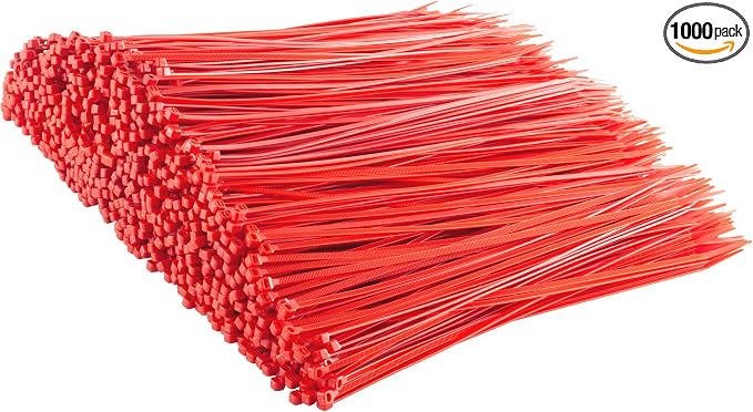 GTSE 8 Inch Red Zip Ties, 1,000 Bulk Pack, 50lb Strength, UV Resistant Strong Nylon Cable Ties, Self-Locking 8" Tie Wraps