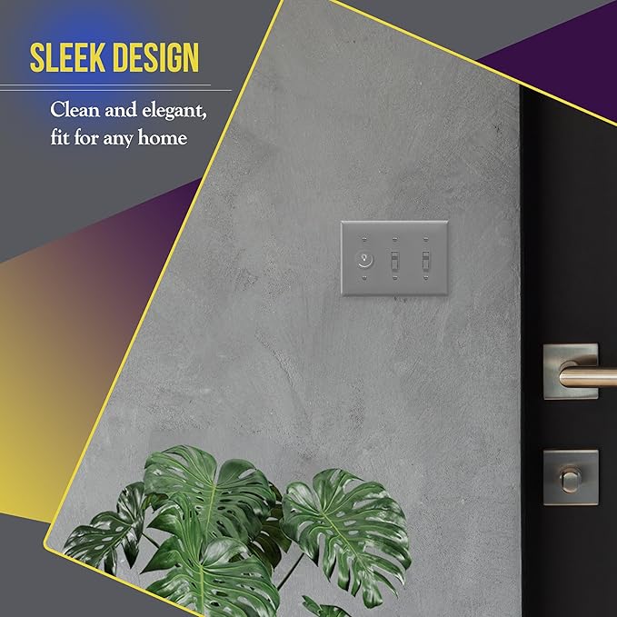ENERLITES Triple Light Wall, Toggle Switch Plate, Gloss Finish, 3-Gang Standard Size 4.50" x 6.38", Unbreakable Polycarbonate Thermoplastic, UL Listed, 8813-GY, Gray