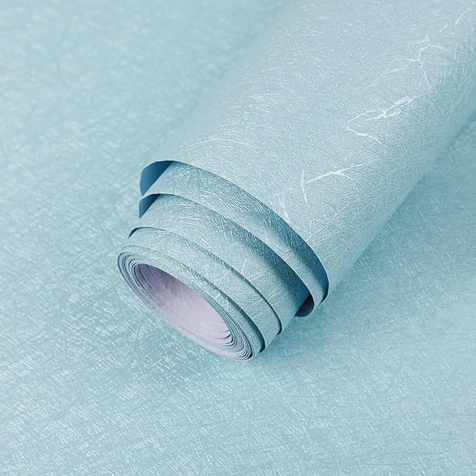 Blue Peel and Stick Self Adhesive Wallpaper Countertop Contact Paper | Removable Embossed Silk Waterproof Bathroom Wallpaper 15.7" X 393.7" Kitchen Vinyl Wrap for Cabinet Shelf Liner Paper