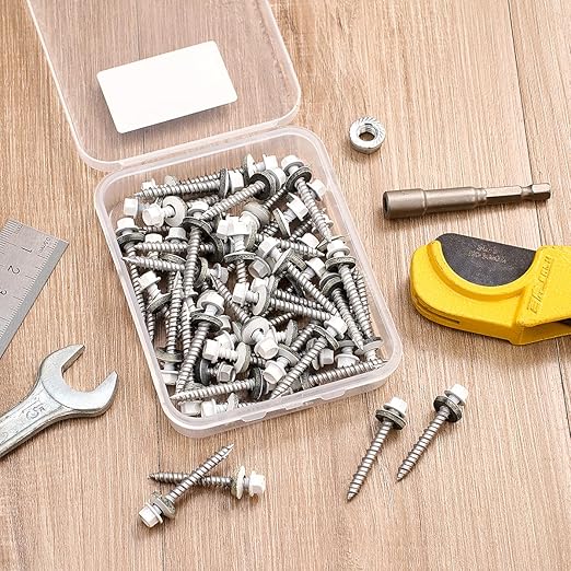 50 Pcs White #10 x 1-1/2" Metal Roofing Screws - Galvanized Hex Head Self-Tapping with EPDM Washers Sharp Point,for Corrugated Roofing, Wood Siding, Fences, Carports, Garages, Sheds