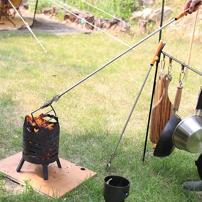 FTH Stainless Steel Grabber Reacher Pickup Tool Heavy Duty Trash Picker 48" | Log BBQ fireplace pits snake tongs plogging tool no wire design outdoor yard cleanup litter picker leaves branches sticks