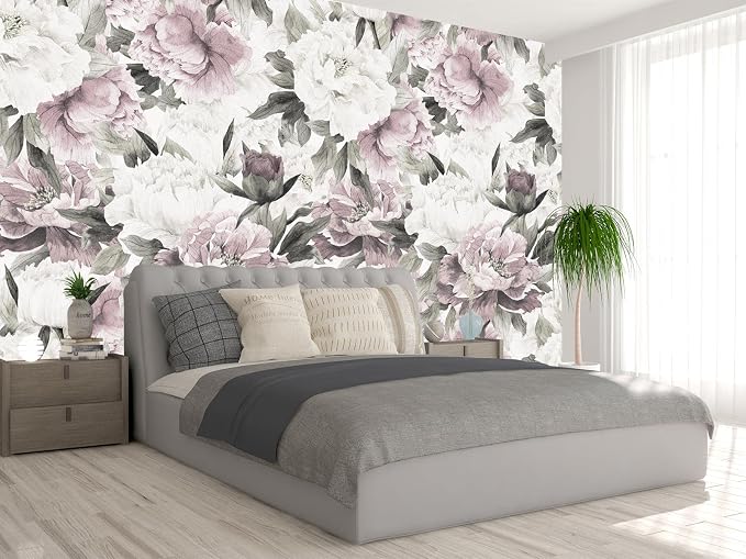 Cliouar-Vintage Purple Pink Rose Bedroom Living Room Decor Wallpaper Mural Bedroom Living Room Decor 158" x 110"(Not Peel and Stick)