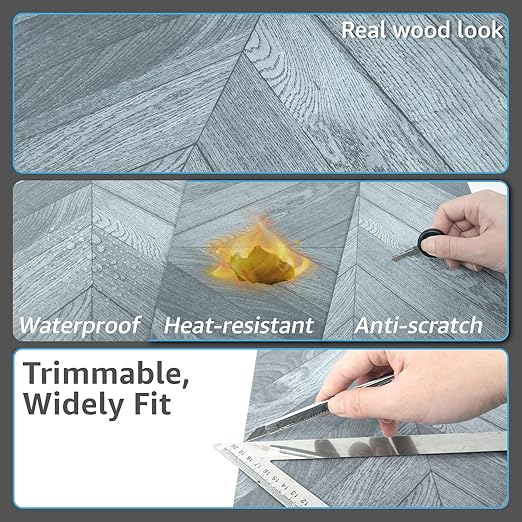 Art3d 10-Pack Herringbone Peel and Stick Vinyl Floor Tiles, 12" x 12" Self Adhesive Waterproof Wood Flooring Plank for Living Room, Kitchen, Bathroom, Bedroom, Cover 10 Sq. Ft, Grey