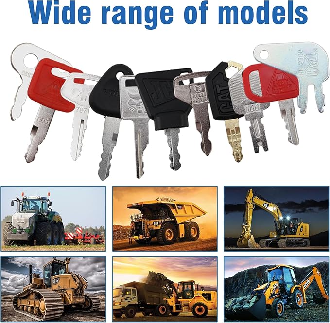 11 Pcs Heavy Equipment Replacement Keys Compatible with CAT, JD, Case, Komatsu, Hyster, Kubota, JCB, Bobcat, Daewoo, JLG, Toyota, Master Ignition Key for Workers and Opeartors