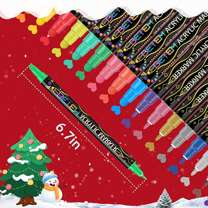 Betem 36 Colors Dual Tip Acrylic Paint Markers, Fabric Decorating Kits Premium Water-Based Acrylic Paint Pens Art Supplies for Fabric, Rock, Wood, Glass, Canvas, Ceramic, Teacher Appreciation Gift