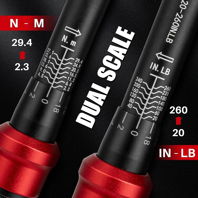 51Pc 1/4"Drive Torque Wrench Set 20-260In.Lb for Bicycle Motorcycle | Inch Pound Click Bike Torque Wrench(2.3-29.4Nm),72T Dual Direction 3% Precision,Small Torque for Car,Lug Nut,Gunsmithing DIY