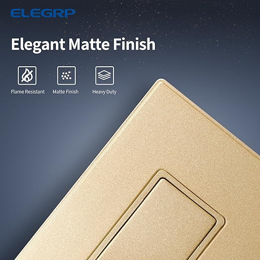ELEGRP Matte Champagne Gold 3 Way Decorator Light Switch, 15A 120-277V, Paddle Rocker Switch Replacement, On/Off Wall Switch, Self-Grounding, Residential Grade, with Mid Wall Plate, UL/CUL, 5 Pack