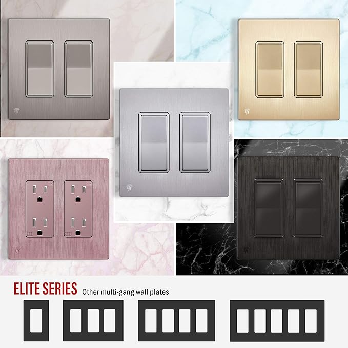 ENERLITES Elite Series Screwless Decorator Wall Plate Child Safe Outlet Cover, Size 2-Gang 4.68" H x 4.73" L, Unbreakable Polycarbonate Thermoplastic, SI8832-BSV, Brushed Silver (10 Pack)