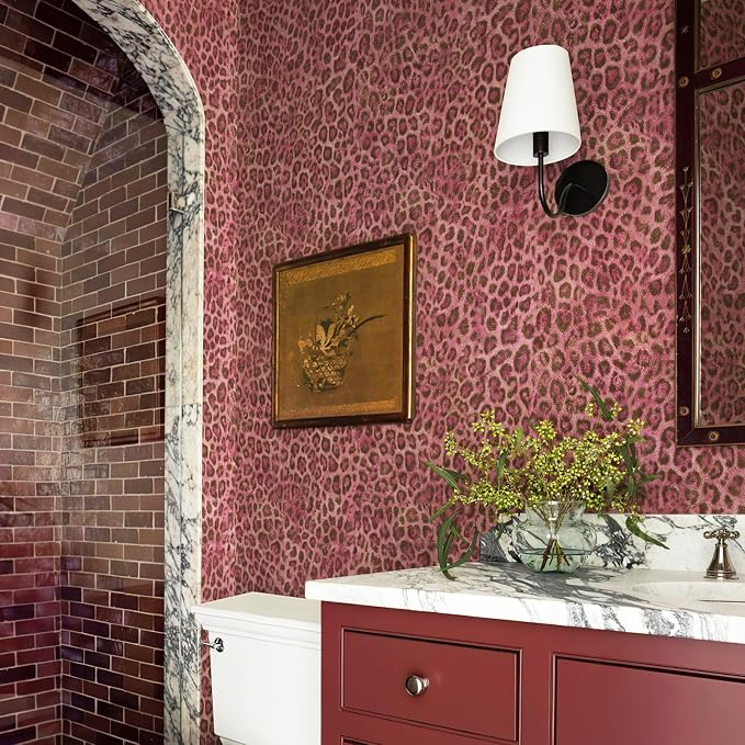 Upgrade Pink Leopard Print Peel and Stick Wallpaper, 17.3" x 1200" | Waterproof Removable Self Adhesive Wallpaper, Unique Funky Cheetah Contact Paper for Bedroom, Bathroom, Decor,144.3 sq.