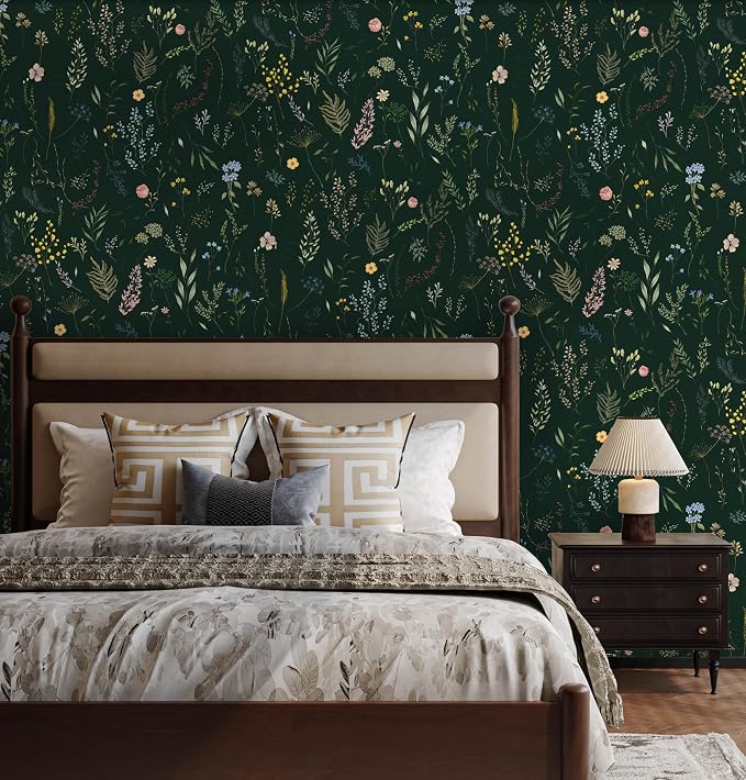 Dimoon 236"x16.1" Floral Peel and Stick Wallpaper Dark Green Smooth Contact Paper Flower Thicken Waterproof Green Leaf Self Adhesive Pomegranate Wallpaper Removable Shelf Liner Decal Vinyl Roll