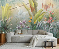 Toolhom Hand-Painted Colorful Leaves wall Mural | 170"x108" non-self-adhesive white cranes playful leaves wallpaper, wall decorations