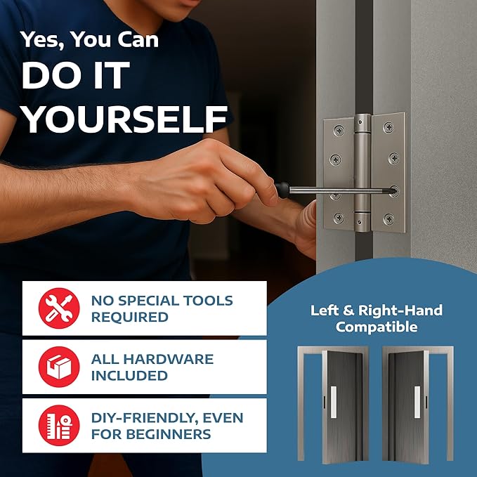 A1 ProGuard Satin Door Hinges 4.5 Inch Self Closing Hinge Hardware Adjustable Spring Hinges for Commercial Grade Self-Closing, UL Listed 3 Pack