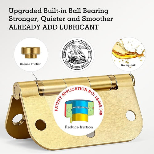 12 Pack Door Hinges 3-1/2" Satin Brushed Brass Integral Ball Bearing Hinge 3.5 Inch 5/8"Radius No Squeak Lasting Mute Interior Door Hardware Hinges 3 ½ for Doors Sturdy Office Room Decorate Essentials