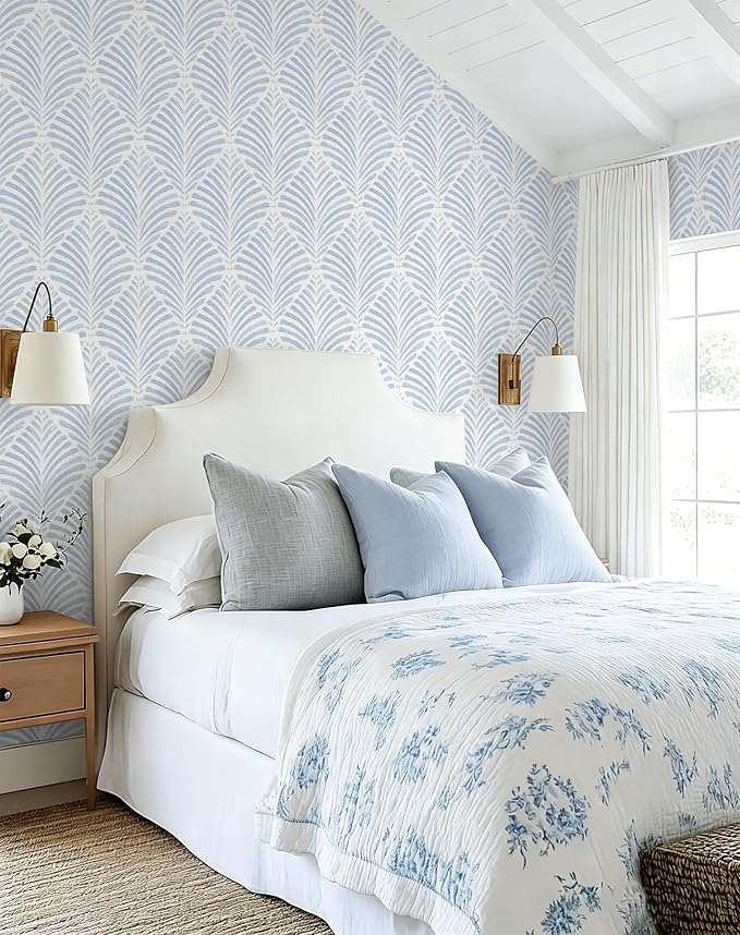 Safiyya Peel and Stick Wallpaper Boho Contact Paper 17.3"x196" Blue Geometric Modern Wall Paper Self Adhesive Removable Wallpaper for Bedroom Vinyl Rolls